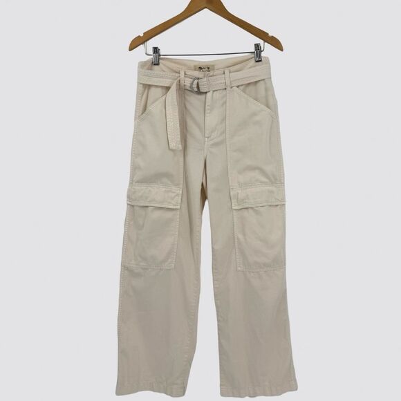NWT Madewell Belted Slouchy Straight Cargo Pants in Vintage Ivory | Size 28 - Picture 4 of 9